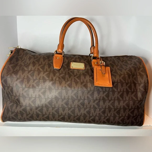 Michael Kors Dark Brown Monogram Duffel Bag Weekender - Picture 1 of 16